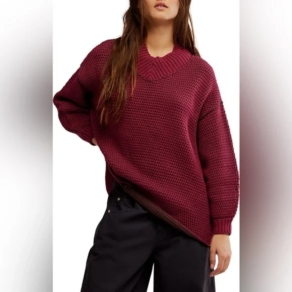 Free People Maisie Oversized Sweater Cranberry Fudge - Picture 1 of 6